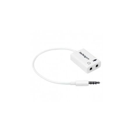 StarTech.com Adaptador Divisor 1x 3.5mm Macho - 2x 3.5mm Hembra para Audífonos y Micrófono, Blanco