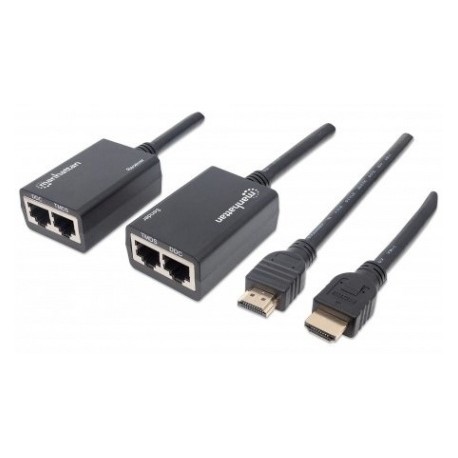 Manhattan Extensor HDMI por Cat5e/Cat6, Distancia Máxima 30 Metros, Cables HDMI Integrados