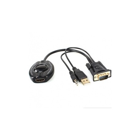 BRobotix Adaptador HDMI Hembra - VGA 3.5mm USB Macho, Negro