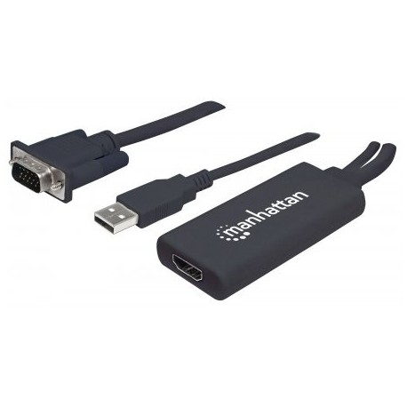 Manhattan Adaptador VGA (D-Sub)/USB - HDMI, 1920 x 1200 Pixeles, Negro