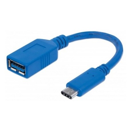 Manhattan Cable USB 3.1 C Macho - USB 3.0 A Hembra, 15cm, 3A, Azul