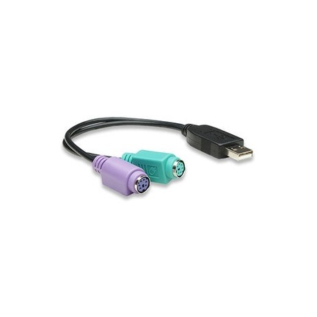 Manhattan Adaptador USB A - PS2, .19 Metros, Negro