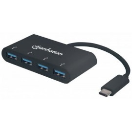 Manhattan Hub USB 3.0, 4 Puertos, 5000 Mbit/s, Negro