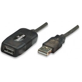 Manhattan Cable de Extensión Activa USB de Alta Velocidad Encadenable, USB A Macho - Hembra, 20 Metros, Negro