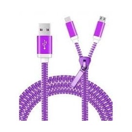 LevyDal Cable USB A Macho - Micro-USB B Macho/Lightning Macho, Morado