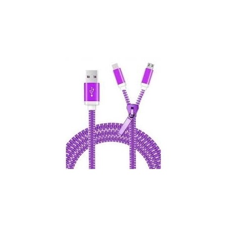 LevyDal Cable USB A Macho - Micro-USB B Macho/Lightning Macho, Morado