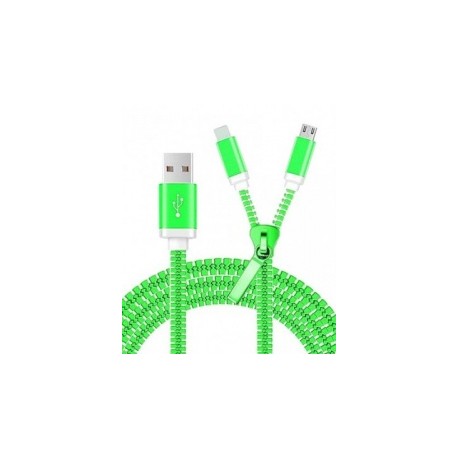 LevyDal Cable Cierre USB A Macho - Micro-USB B/Lightning, Verde