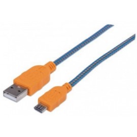 Manhattan Cable con Recubrimiento Textil USB 2.0 A Macho - Micro-USB 2.0 B Macho, 1.8 Metros, Azul/Naranja