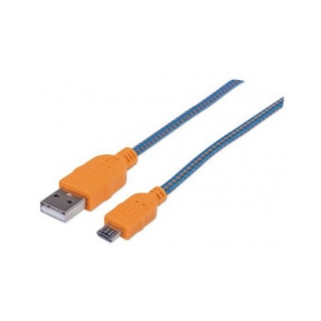 Manhattan Cable con Recubrimiento Textil USB 2.0 A Macho - Micro-USB 2.0 B Macho, 1.8 Metros, Azul/Naranja