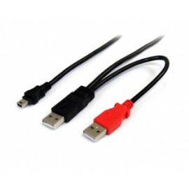 StarTech.com Cable en Y para Discos Duros Externos, 2x USB A Macho - 1x mini USB B Macho, 30cm, Negro