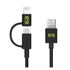 Pure Gear Cable 2 en 1, USB A Macho - Micro-USB B Macho/Lightning, Negro