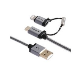 Verbatim Cable 2 en 1 micro USB y Lightning, 1.2 Metros, Negro/Plata, para iPod/iPhone/iPad