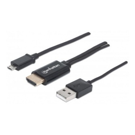 Manhattan Cable Micro USB 5-pin - HDMI, con USB A para Alimentación, Negro