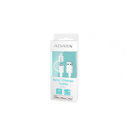 Adata Cable USB 2.0 2 en 1, USB A Macho - micro-USB B/Lightning Macho, 1 Metro, Blanco