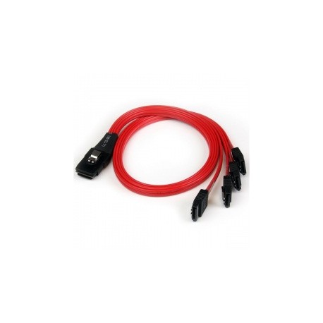 StarTech.com Cable Mini SAS Serial Attached SCSI SFF 8087 - 4x SATA, 50cm, Negro/Rojo