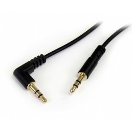 Startech.com Cable Delgado de Audio Estéreo Mini Jack en Ángulo Derecho, 3.5mm Macho - 3.5mm Macho, 91cm, Negro