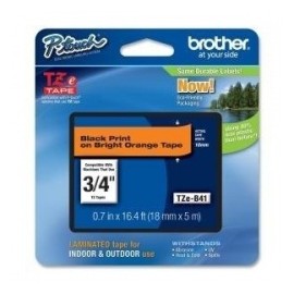 Cinta Brother TZeB41 Negro sobre Naranja Fluorescente, 18mm x 5m