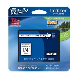 Cinta Brother TZE-211 Negro en Blanco, 6mm x 8m