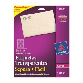 Avery Etiqueta para Dirección 15695, 600 Etiquetas de 2/3'' x 1 3/4'', Transparente