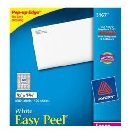 Avery Etiqueta para Dirección 5167, 8000 Etiquetas de 1/2'' x 1 3/4'', Blanco