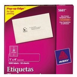 Avery Etiqueta para Dirección 5661, 1000 Etiquetas de 1'' x 4 1/4'', Transparente