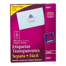 Avery Etiquetas Transparentes 5664, 300 Etiquetas de 3.33 x 4''