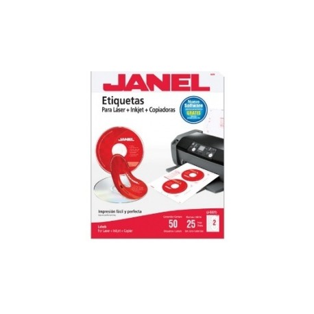 Janel Etiqueta Blanca para CD/DVD, 117mm, 50 Etiquetas, Rojo