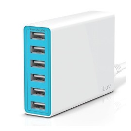 Cargador Portátil iLuv RockWall de 6 Puertos USB, 10.000mAh, Blanco