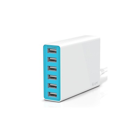 Cargador Portátil iLuv RockWall de 6 Puertos USB, 10.000mAh, Blanco