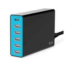 Cargador Portátil iLuv RockWall de 6 Puertos USB, 10.000mAh, Negro