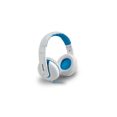 Acteck Audífonos HD-600, Alámbrico, 1.2 Metros, 3.5mm, Blanco/Azul