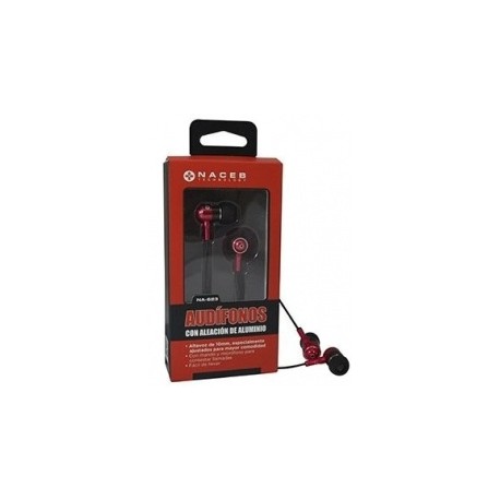 Naceb Audífonos Intrauriculares con Micrófono NA-623R, Alámbrico, 1.2 Metros, Negro/Rojo