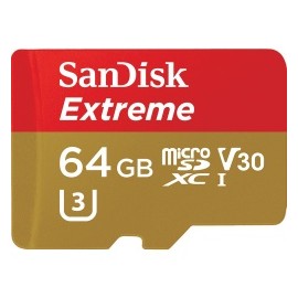 Memoria Flash SanDisk Extreme, 64GB MicroSDHC UHS-I Clase 10, con Adaptador