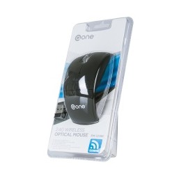 Mouse One Óptico EM-121, Inalámbrico, USB, 1000DPI, Negro