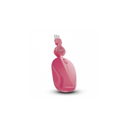 Mouse True Basix Óptico Retráctil TB-01004, Alámbrico, USB, 1000DPI, Rosa